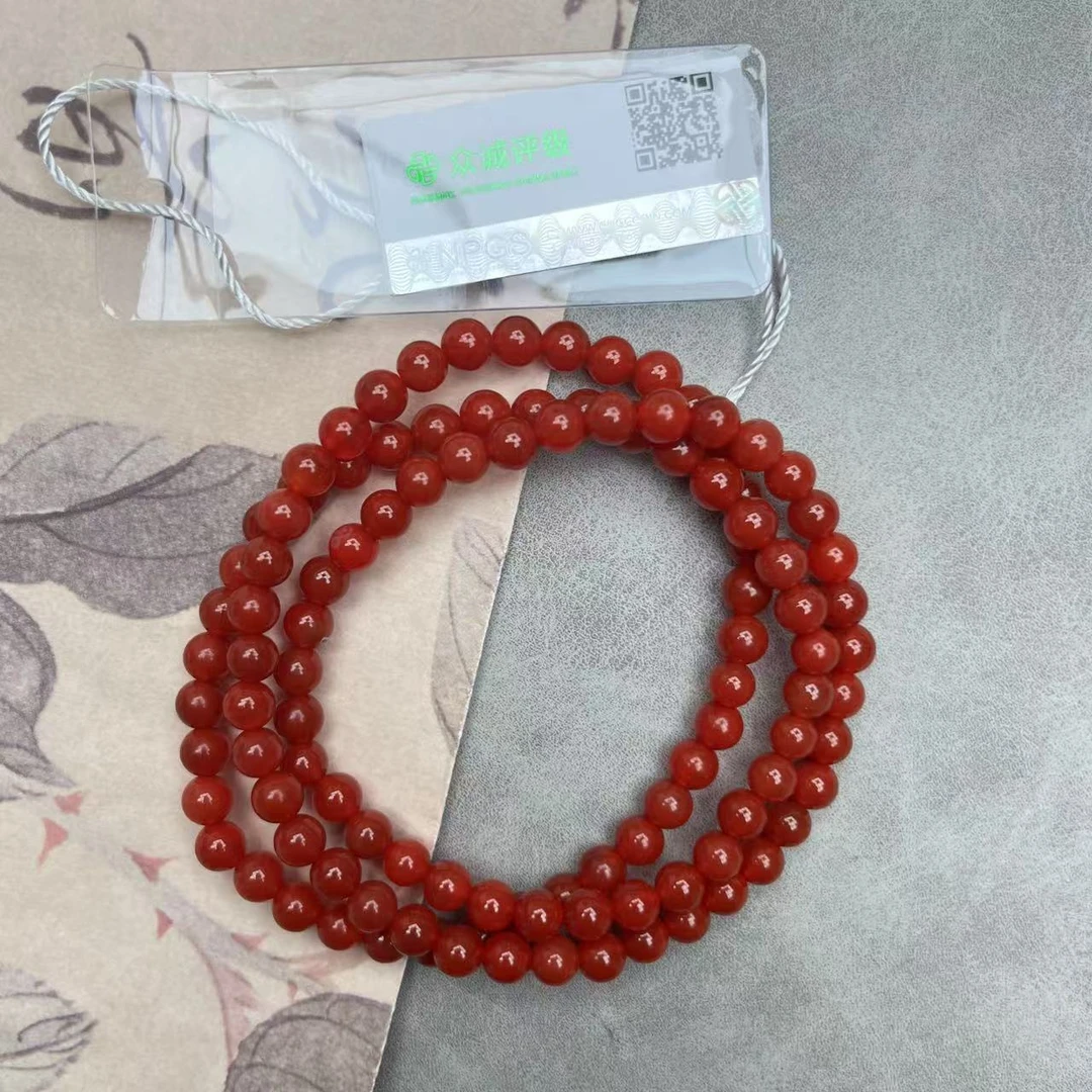 原矿南红脖挂 圆珠 卡6上下YZ0624[燕赵造物司]