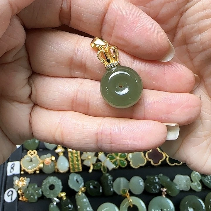 和田玉银S925镶嵌吊坠(不含链)枫*红