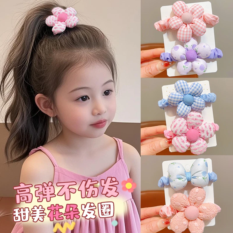 【儿童】春天色蝴蝶结花朵发圈皮筋高弹力甜美高马尾小花朵发圈头绳