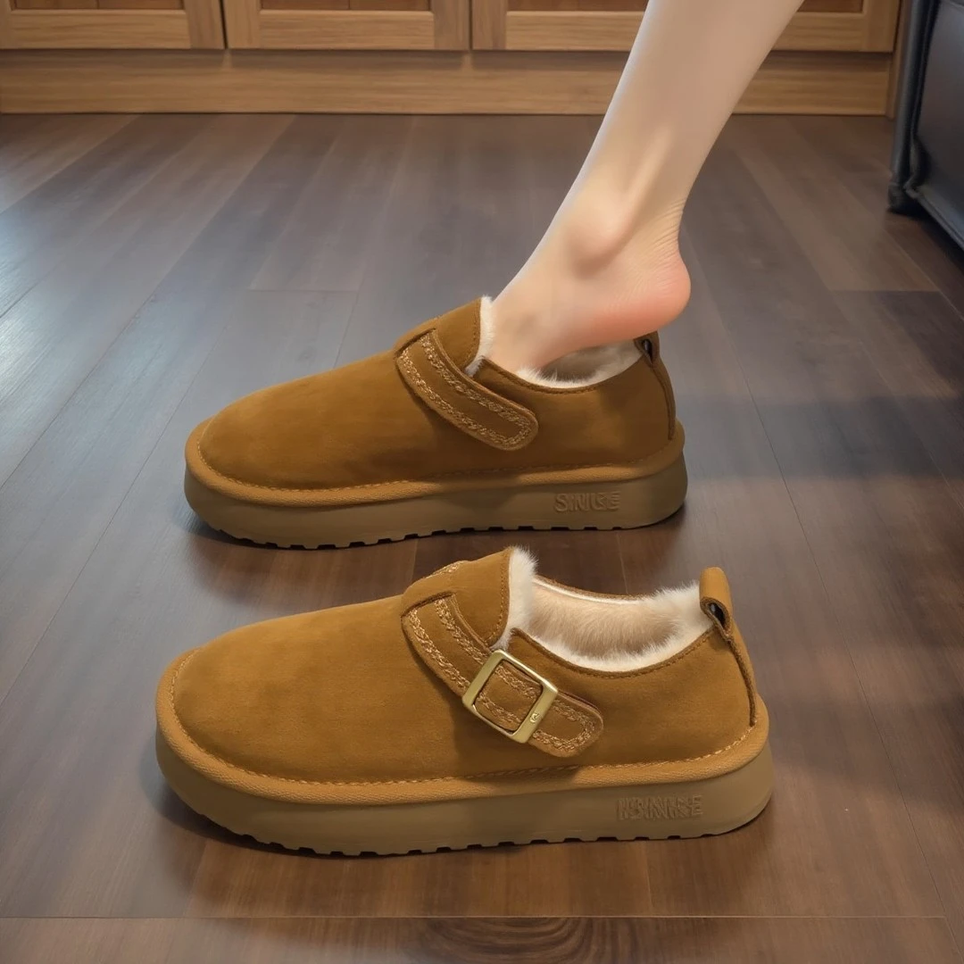 兔毛绒加绒勃肯鞋女秋冬2025新款软底懒人孕妇棉鞋休闲雪地靴棉靴