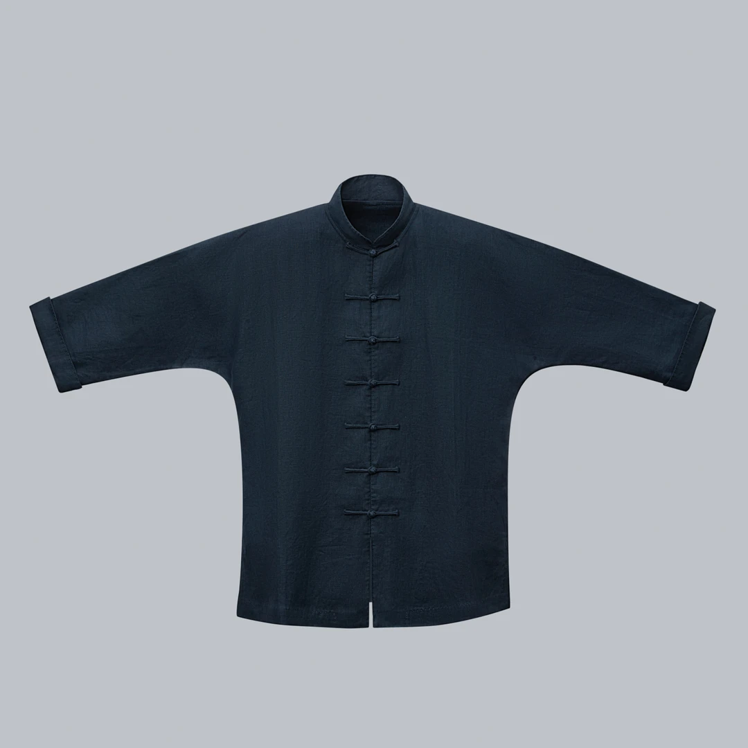 慈航中国风布衣传统手工盘扣立领亚麻中袖上衣中式服装古风汉服