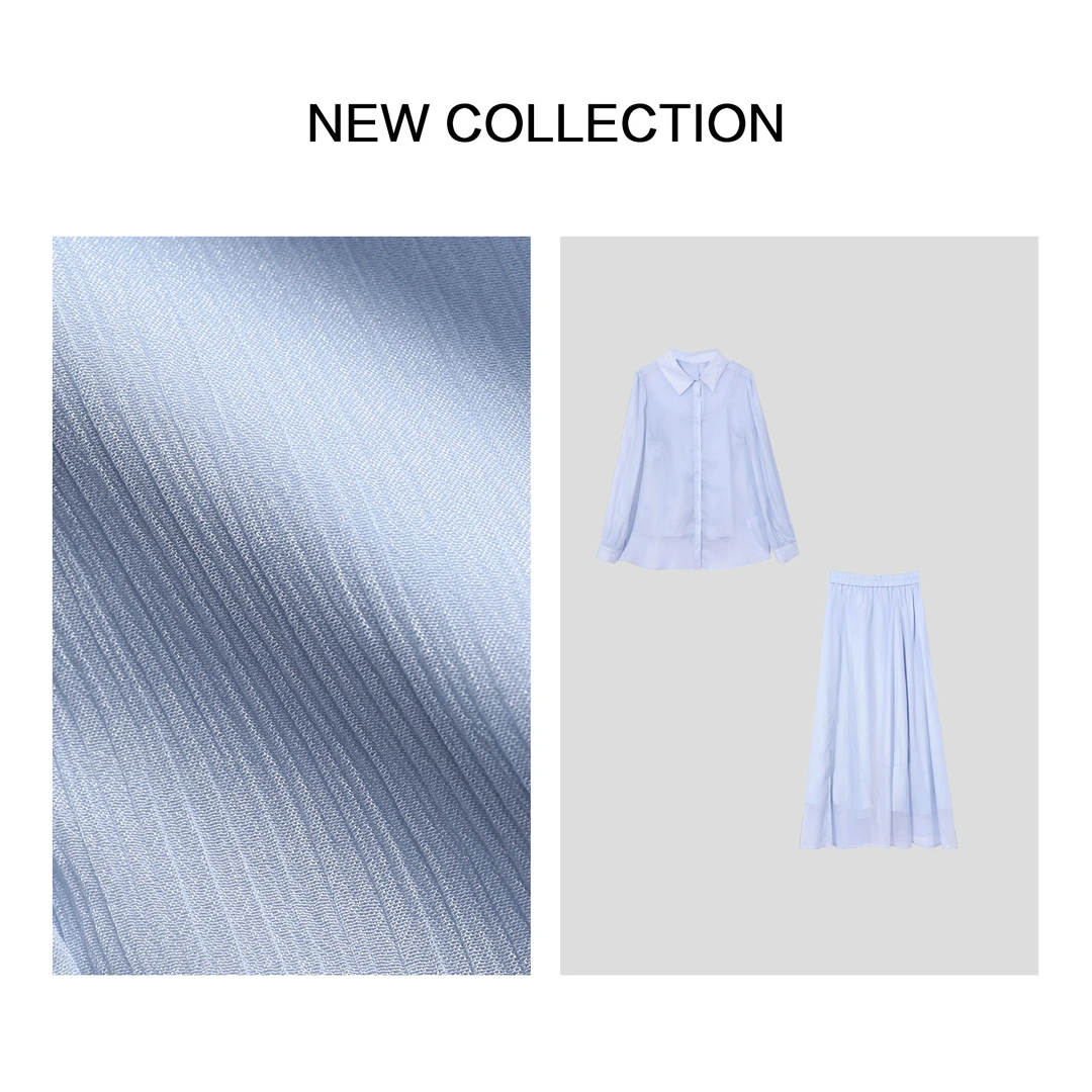 【小橱专享】D1F38119A肌理感蓝色衬衫半裙套装-8119