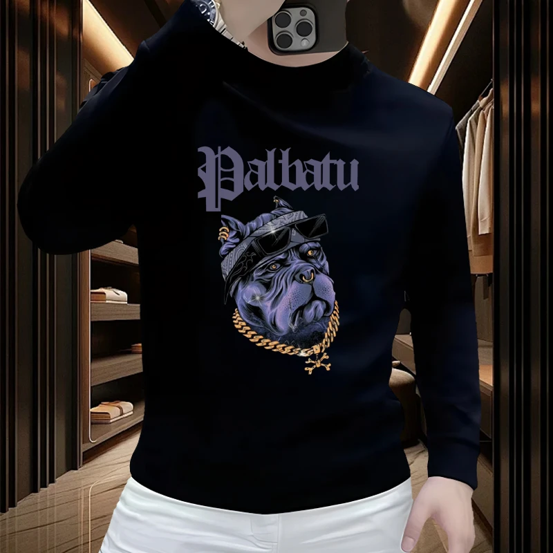 男士秋冬季长袖宽松T恤2025爆款轻奢时尚圆领卫衣套头加绒打底衫