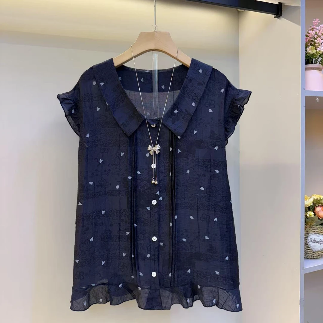 2025年夏季新款遮肉显瘦气质百搭翻领设计感减龄甜美衬衫9561