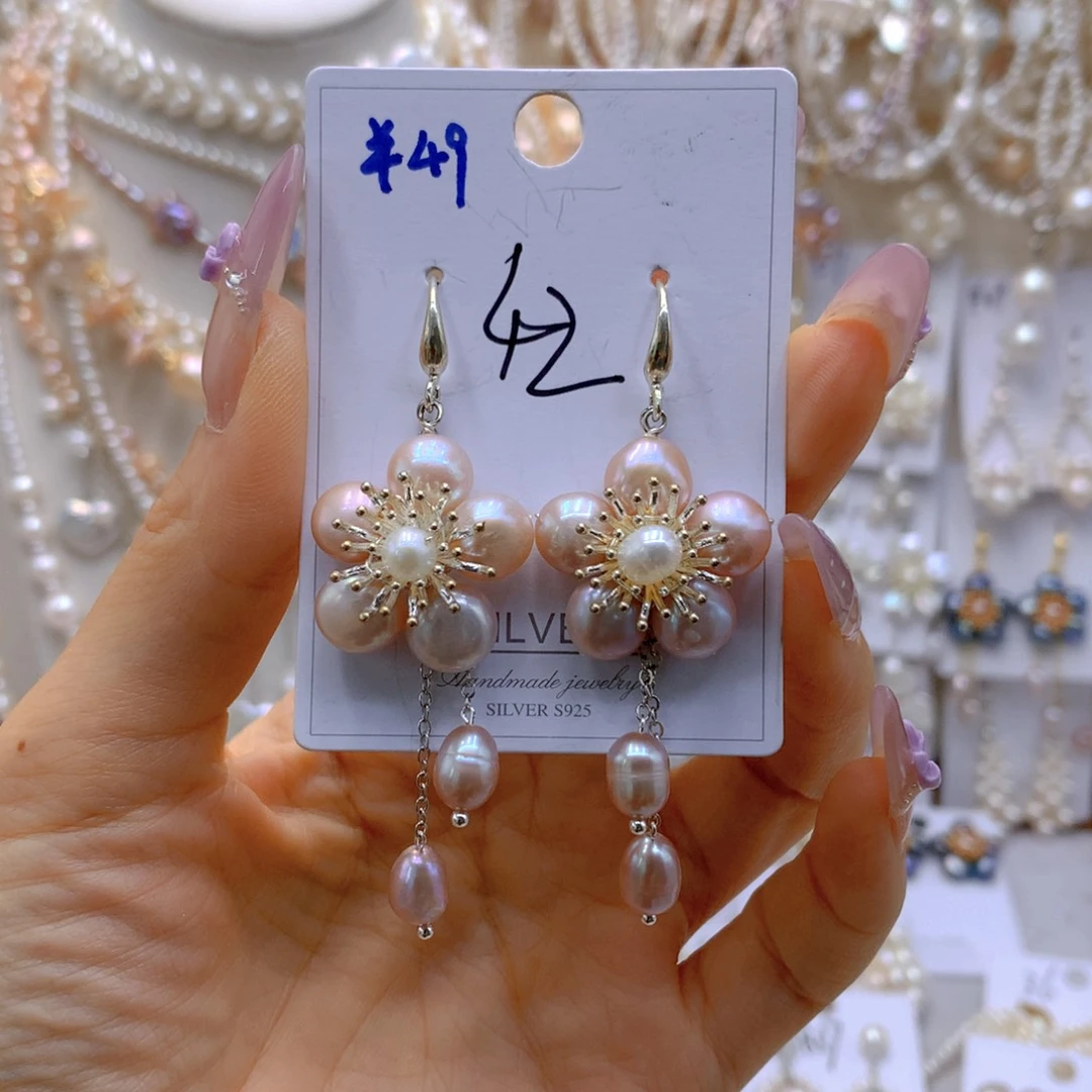 银S925镶嵌耳饰淡水珍珠