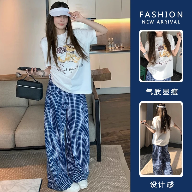 孕妇装女2025新款爆款洋气宽松孕妇短袖t恤上衣时尚休闲阔腿裤夏