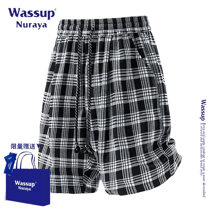 WASSUP NURAYA美式复古格子短裤男士夏季新款潮牌宽松直筒五分裤