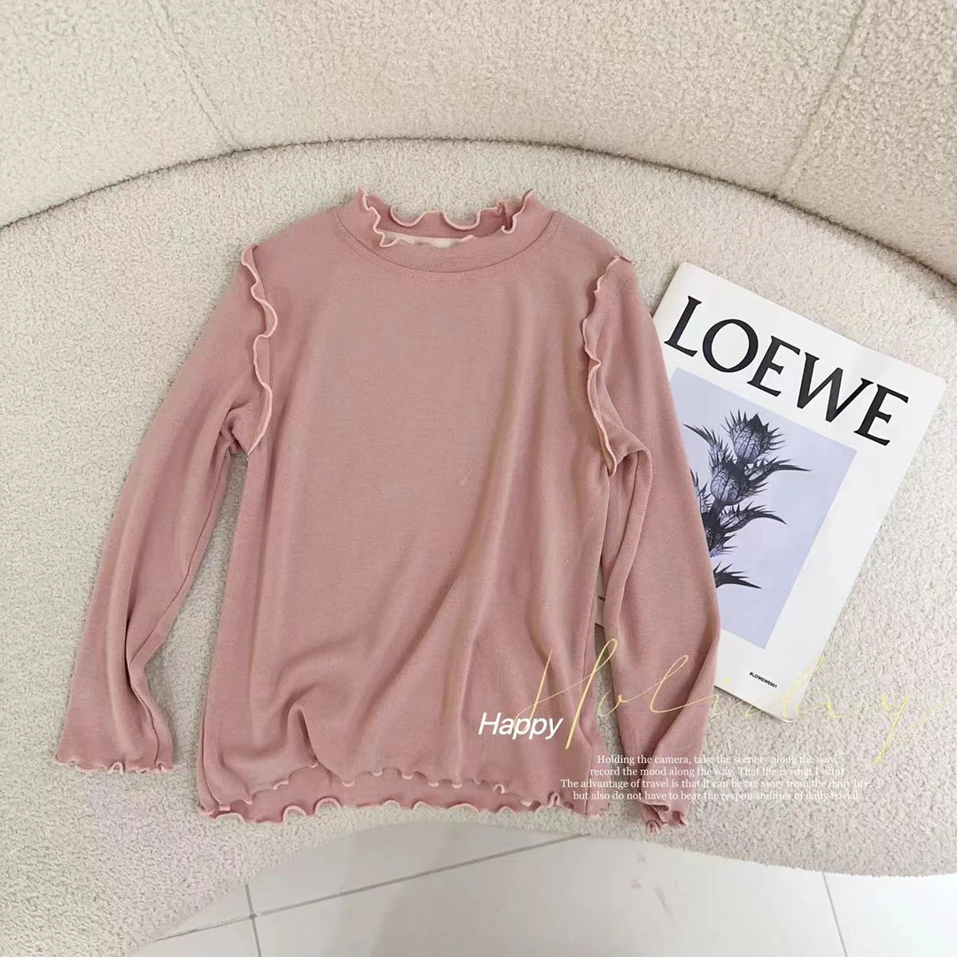 汤圆家童装2025春季新款韩系纯色木耳边百搭上衣 XA-683