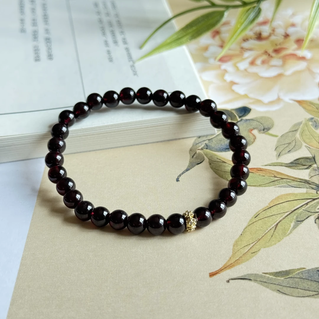 石榴石圆珠手串 6mm单圈 女士古风气质 时尚百搭 手工轻奢古法