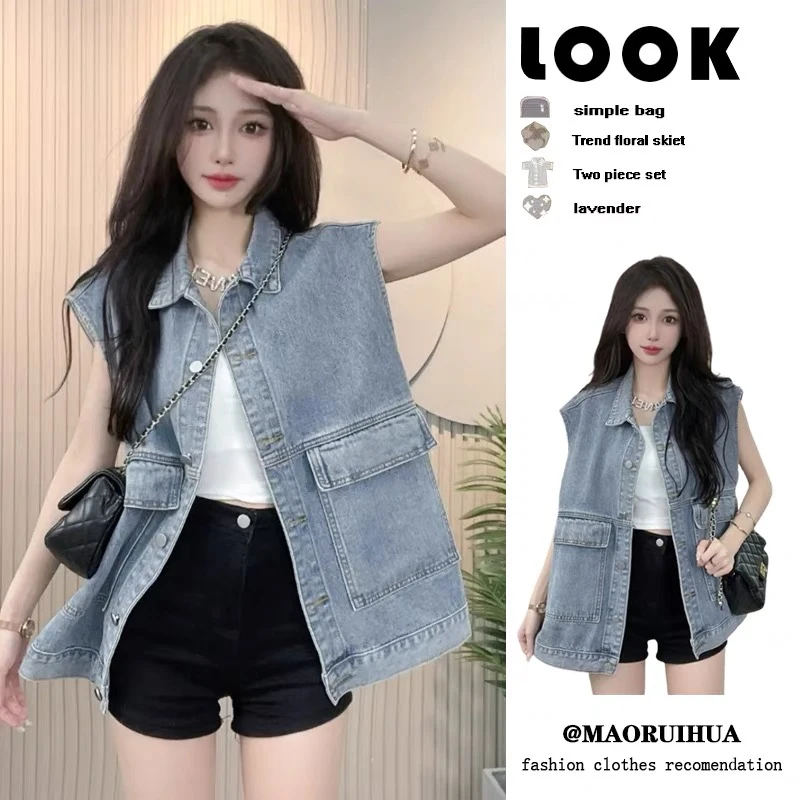 工厂自制牛仔马甲女韩版宽松百搭无袖外穿背心马夹上衣ins潮