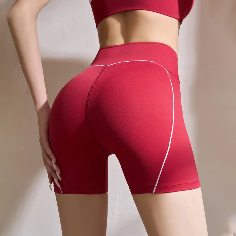 seven polyphylla性感撞色蜜桃提臀健身短裤裸感瑜伽三分裤运动裤
