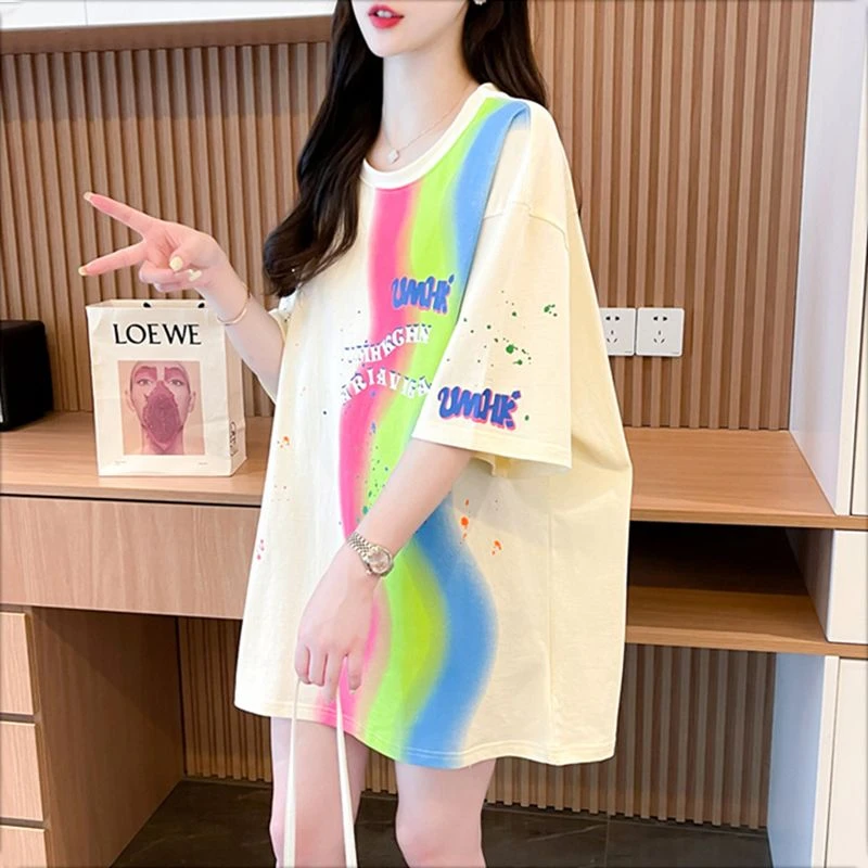 大码女装胖mm纯棉短袖T恤女夏季新款韩版宽松百搭网红中长款上衣