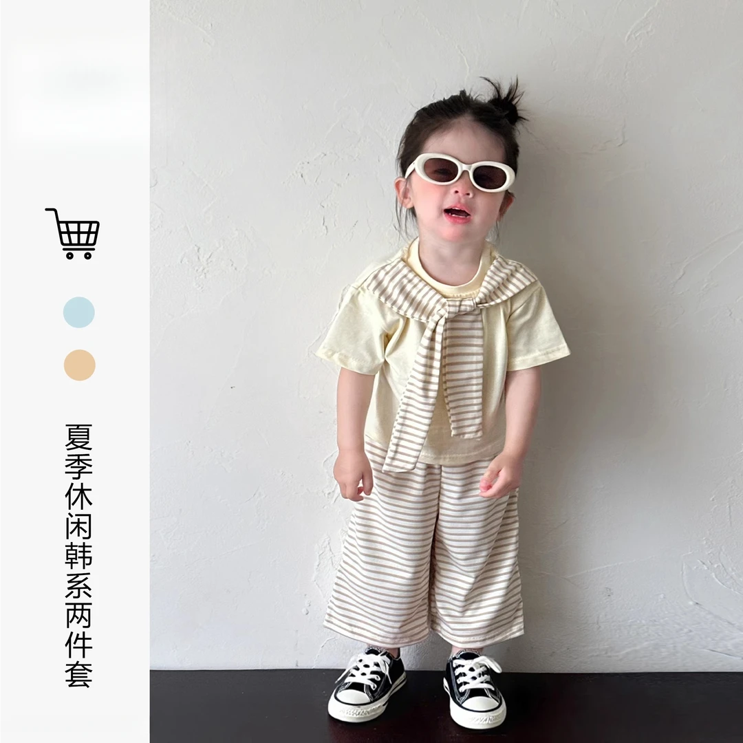 女宝宝夏套装洋气短袖休闲裤韩版女童衣服夏装上衣防蚊裤夏季薄款