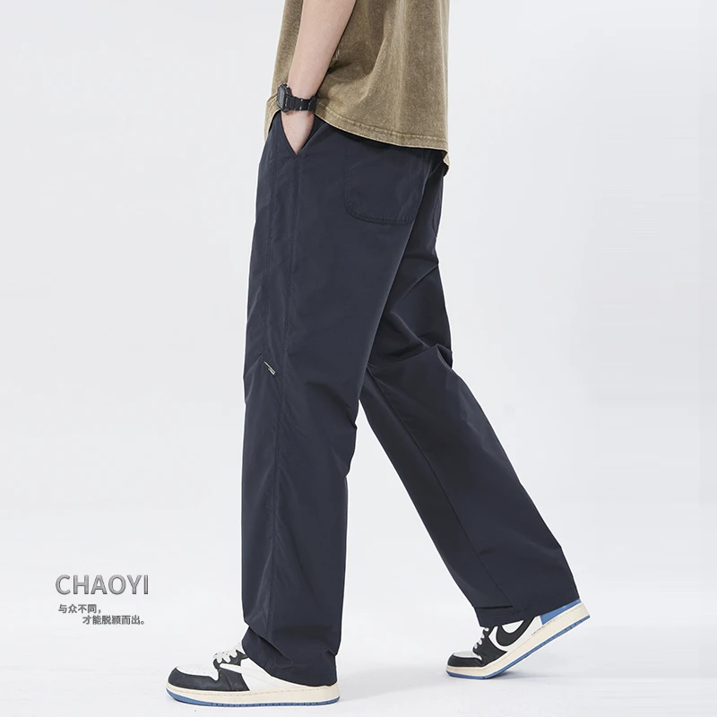 CHAOYI美式冰丝休闲裤男士夏季薄款潮牌工装裤宽松直筒运动长裤子