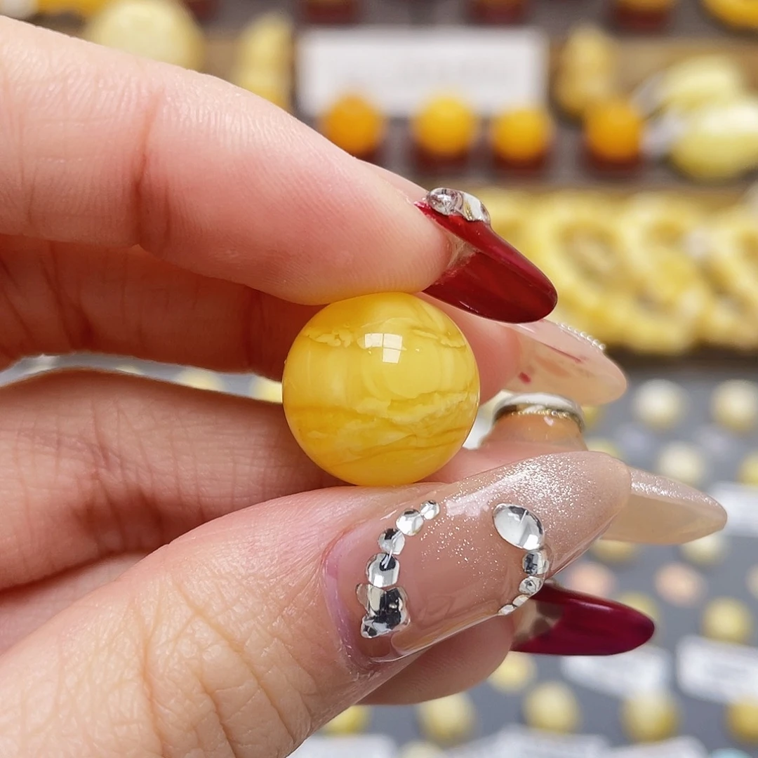 琥珀裸石未镶嵌蜜蜡圆珠15mm微瑕