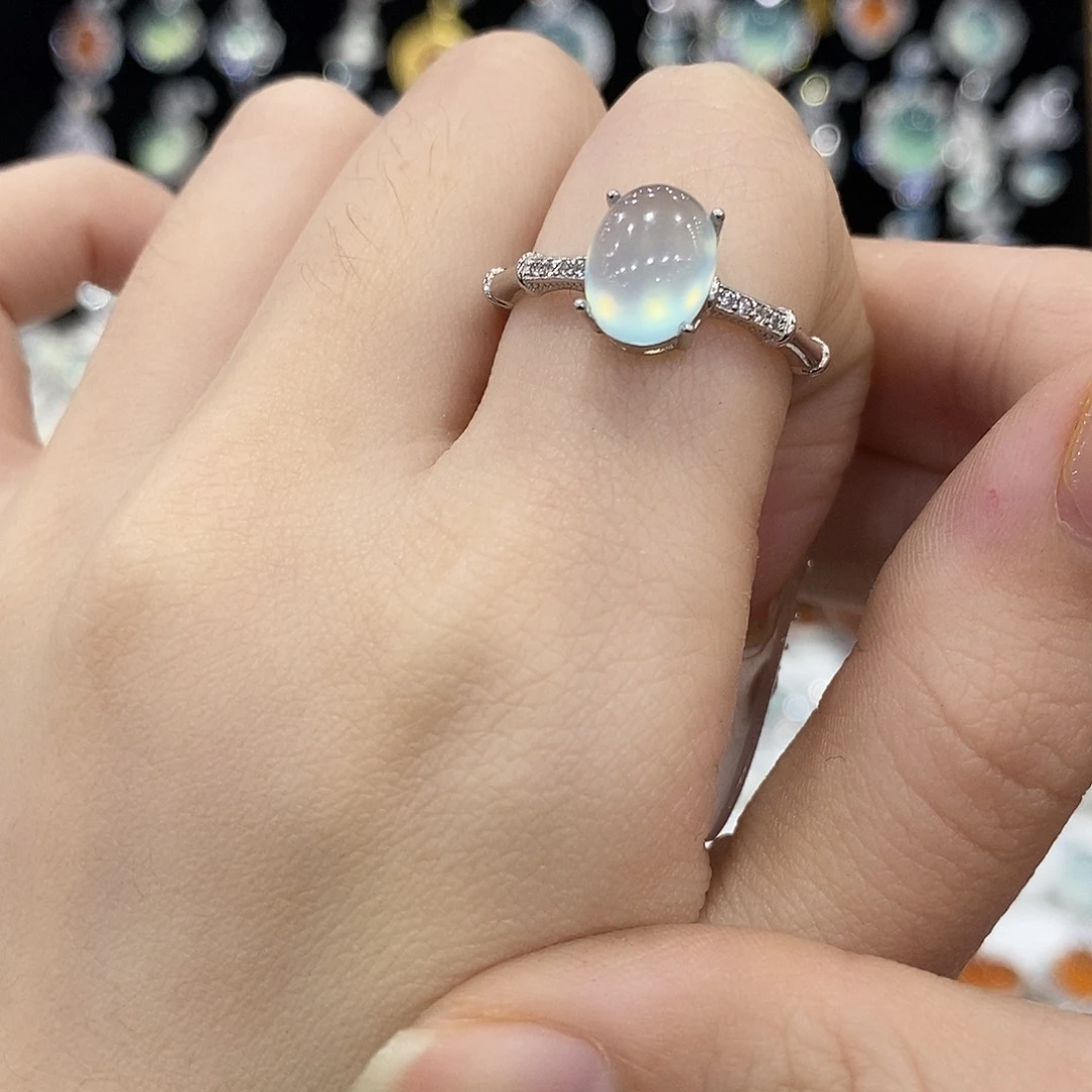 蛇纹石玉银S925镶嵌戒指