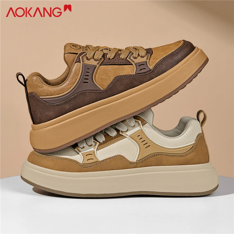 Aokang/奥康2025秋季男士时尚百搭保暖复古潮流厚底低帮休闲板鞋