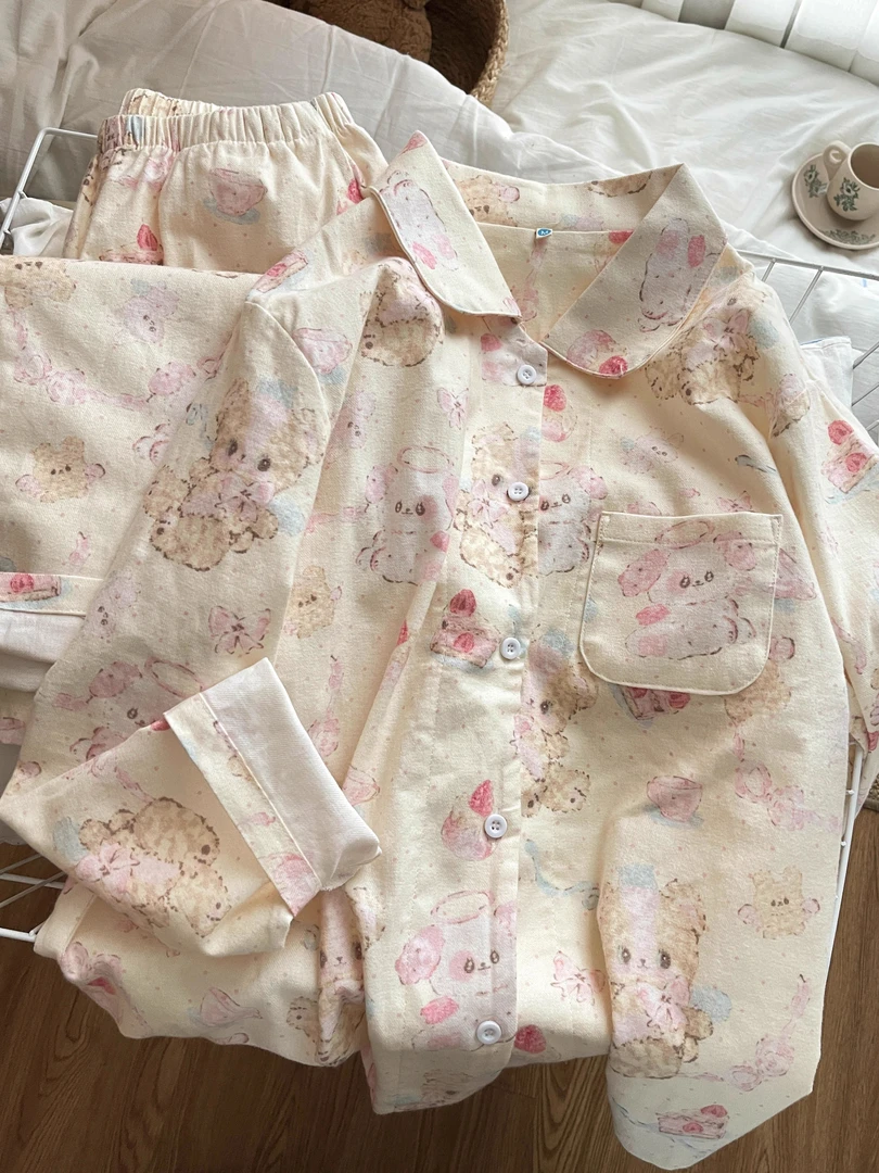 甜美可爱睡衣女春秋2025新款软糯糯柔软长袖长裤韩系家居服可外穿