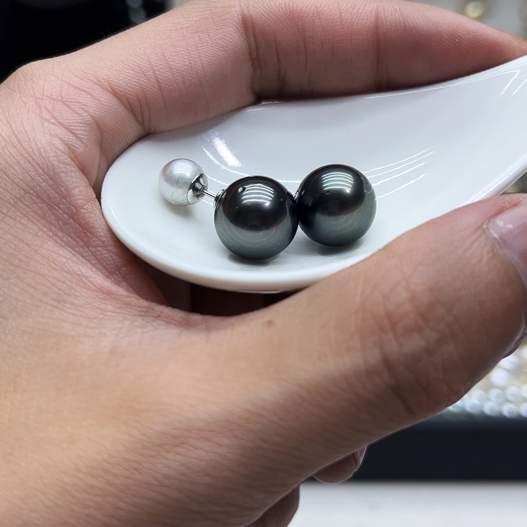 海水珍珠银S925镶嵌耳饰