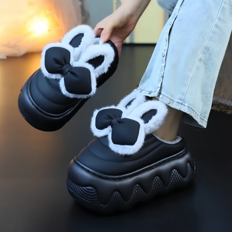 防水棉拖鞋女冬季外穿可爱卡通兔子居家室内防滑保暖加绒包头棉鞋