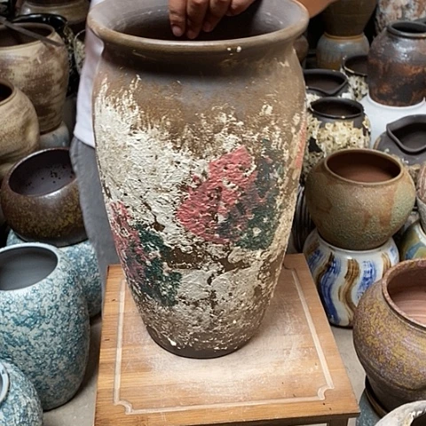 紫砂花盆口22高度41油画