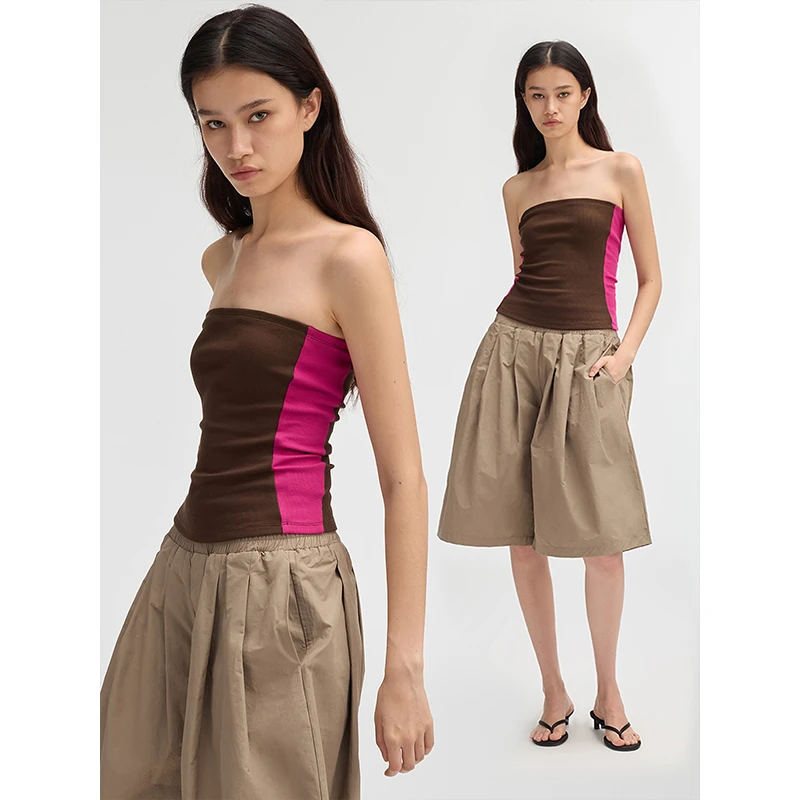 TDDP “调色盘”设计感撞色抹胸背心女夏季外穿内搭打底修身上衣