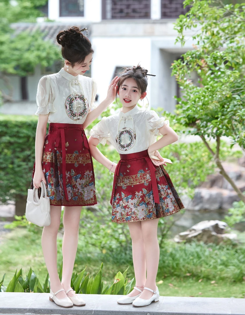 女童马面裙新中式套装2025新款夏季中国风织金妆花重工刺绣母女装