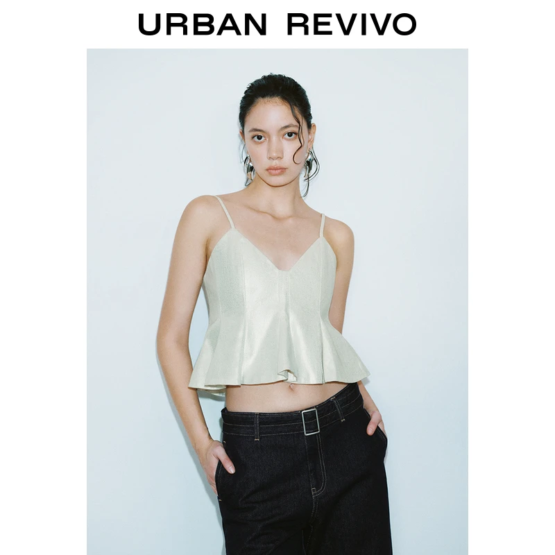 UR2025春季新款女装欧若风气质荷叶边V领吊带休闲衬衫UWG850046