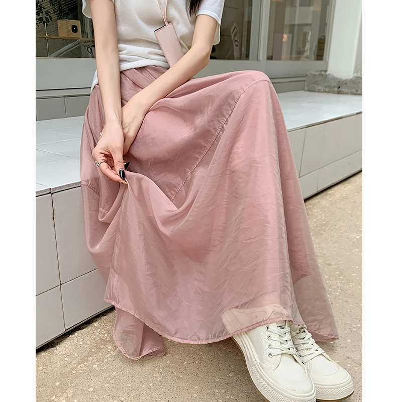 粉色蓬蓬纱裙女夏季新款大码胖妹妹mm梨形身材显瘦遮胯a字半身裙