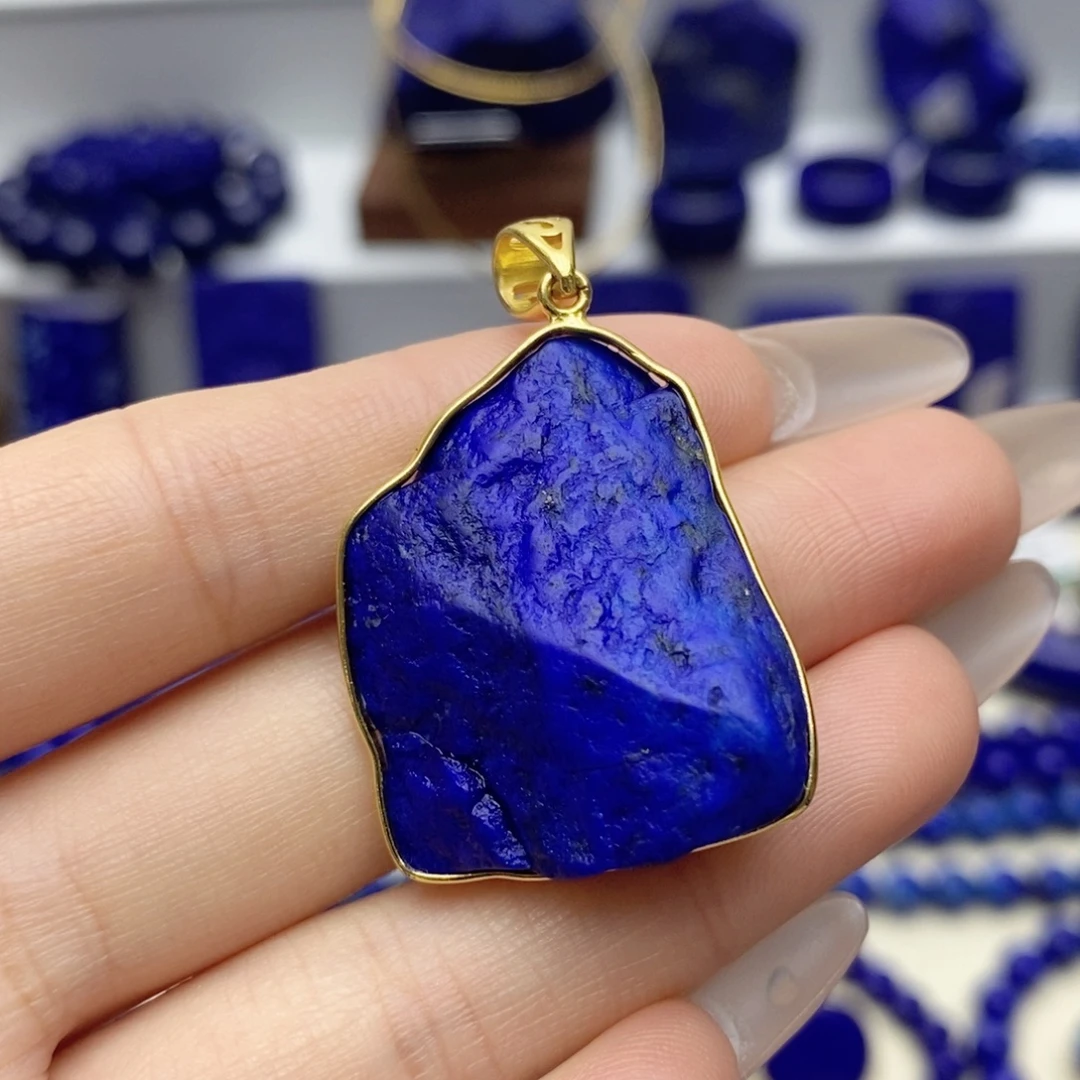 青金石银S925镀金镶嵌颈饰