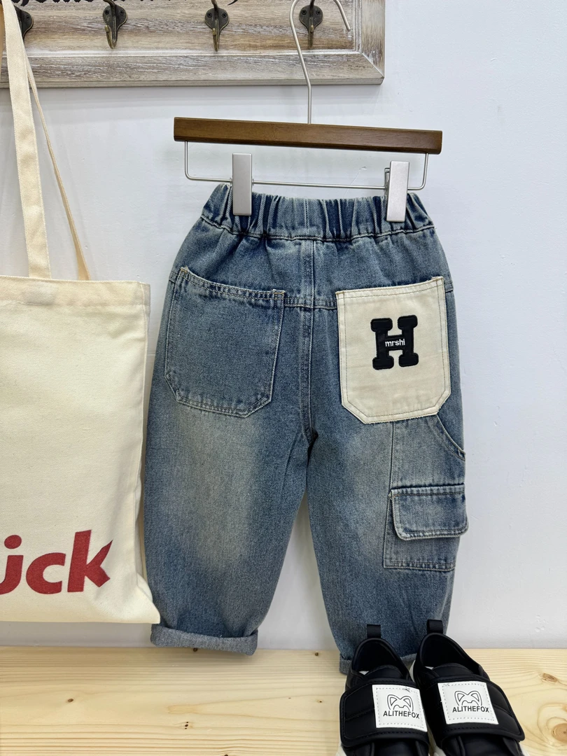 2025款春季款新款百搭韩版宽松老爹裤(白口袋刺绣）工装款(A8016)