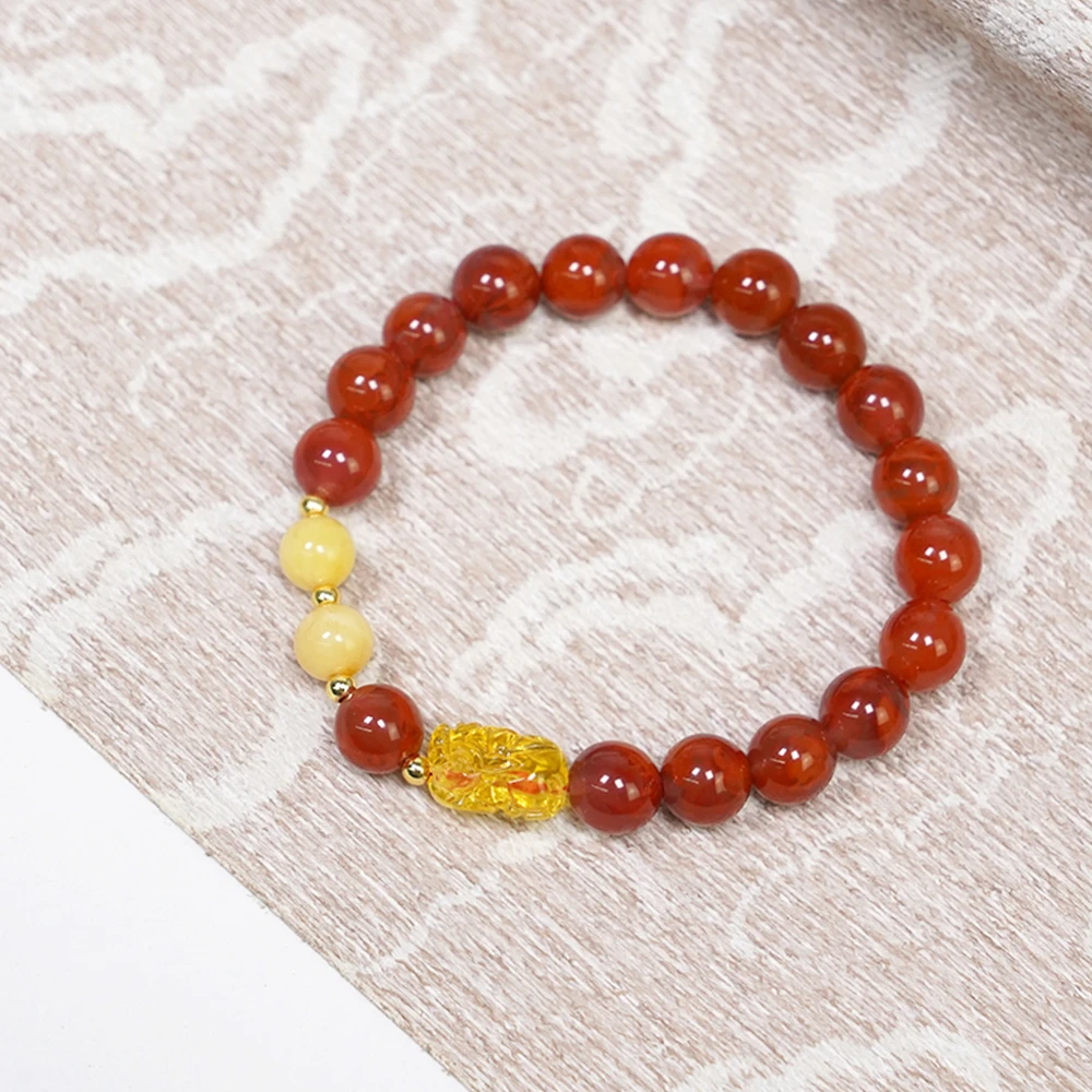 天然南红火焰红单圈蜜蜡手串QF-A375（多样性发一）