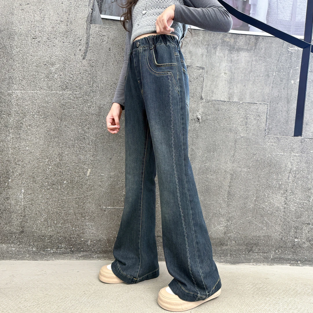 女童微喇牛仔裤春秋款2025新款儿童裤子初中生女孩大童秋装喇叭裤