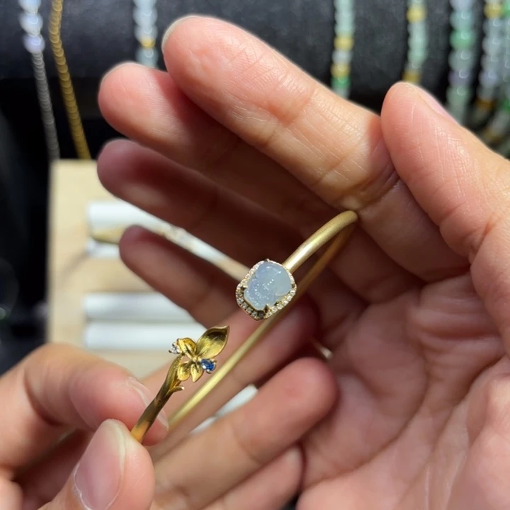 翡翠银S925镀金镶嵌手镯