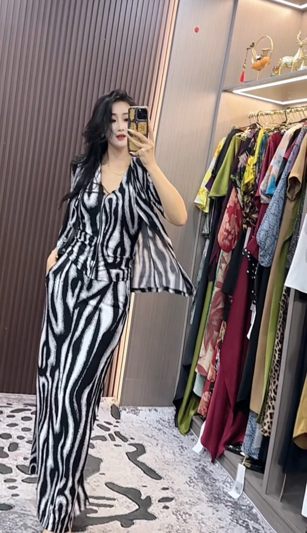 师小姐定制80885斑马纹三件套时尚显瘦气质