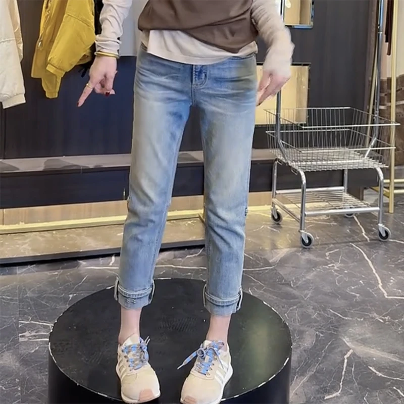 小个子弹力牛仔裤女2025新款春季显瘦八分烟管裤大码直筒铅笔裤子