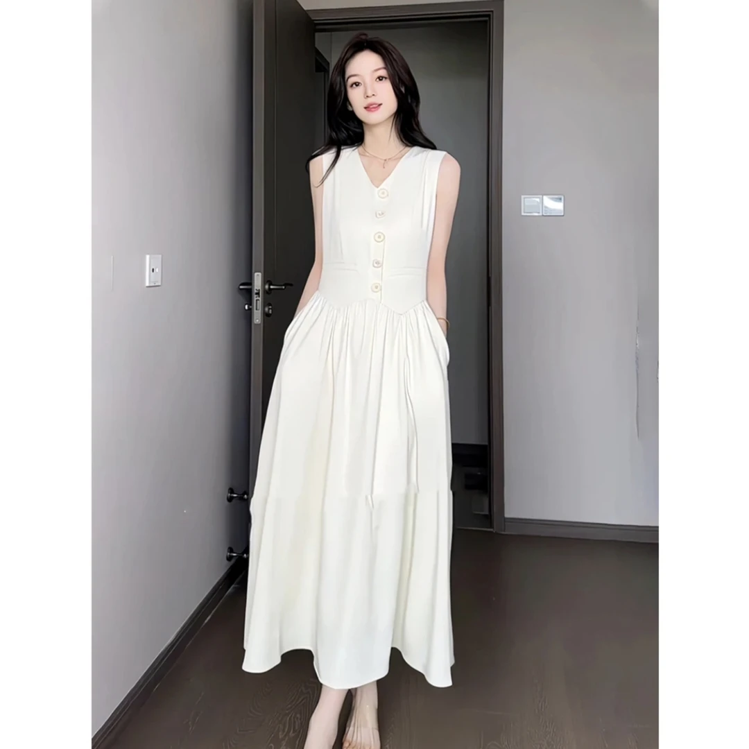 夏季气质法式纯色无袖连衣裙 L9161