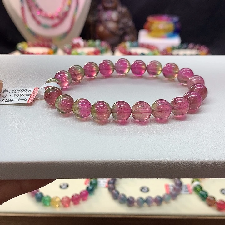 西瓜碧玺手链未镶嵌西瓜手串9mm