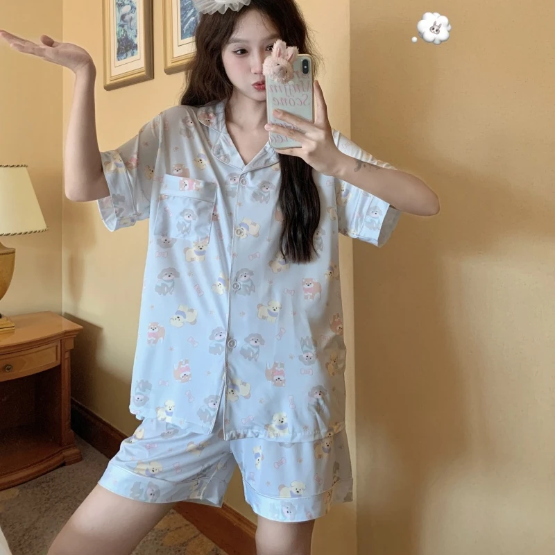 夏季女短裤短袖冰丝大码睡衣薄款加肥加大胖mm可外穿家居服套装