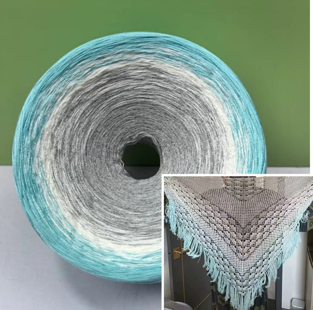 有机蕾丝宝宝纯棉手绕混股蛋糕线渐变长段染手编贵妇人披肩钩针线