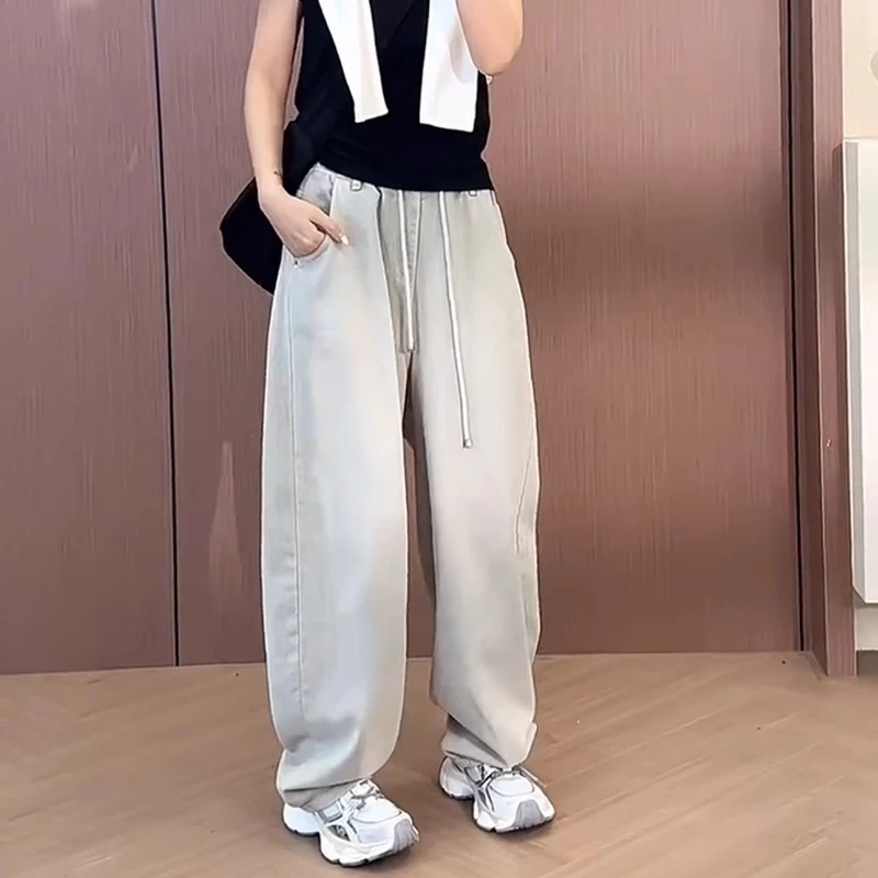 艾塔莉阔腿香蕉裤秋季弯刀牛仔裤2025新款梨形身材显瘦直筒拖地裤