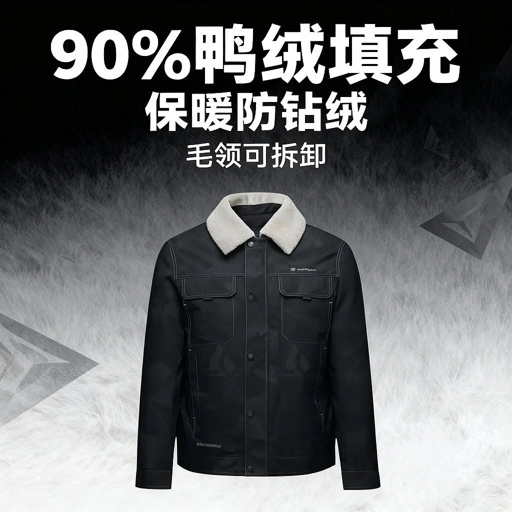 HY132剪标男士轻薄羽绒服毛领可拆卸休闲时尚牛仔风外套男冬