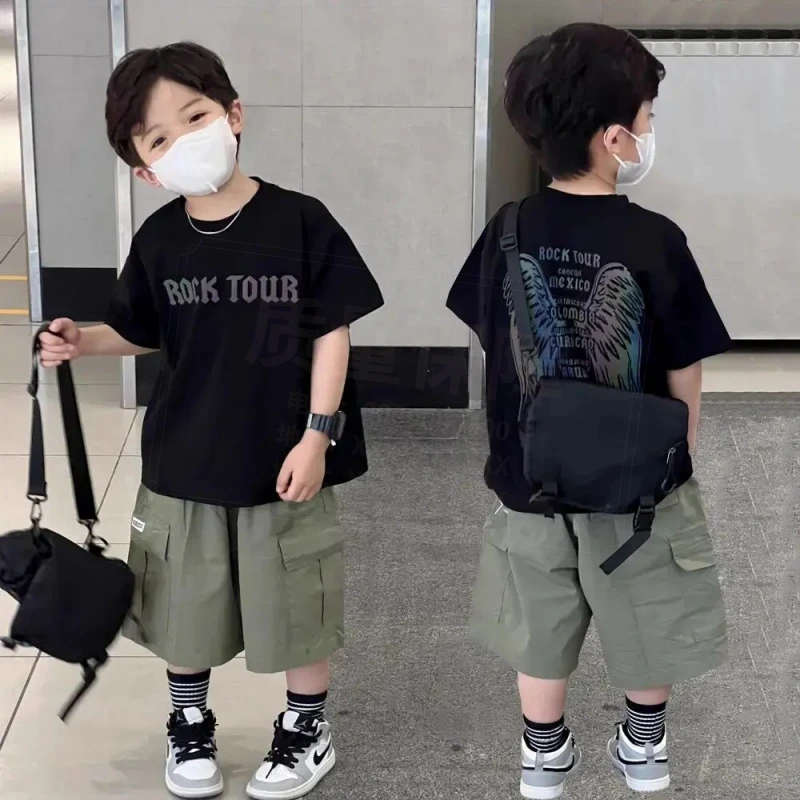 纯棉男童夏装2025新款童装儿童韩版痞帅短袖印花T恤潮酷男孩上衣