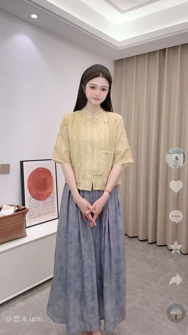 【悠米umi】Q-365莱赛尔天丝玫瑰刺绣国风夏季高定系列上衣