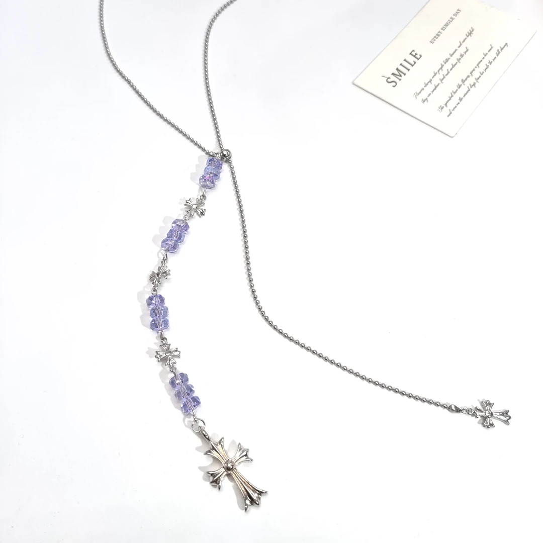 铜合金项链 06858优雅气质闪闪紫方糖十字抽拉款个性项链