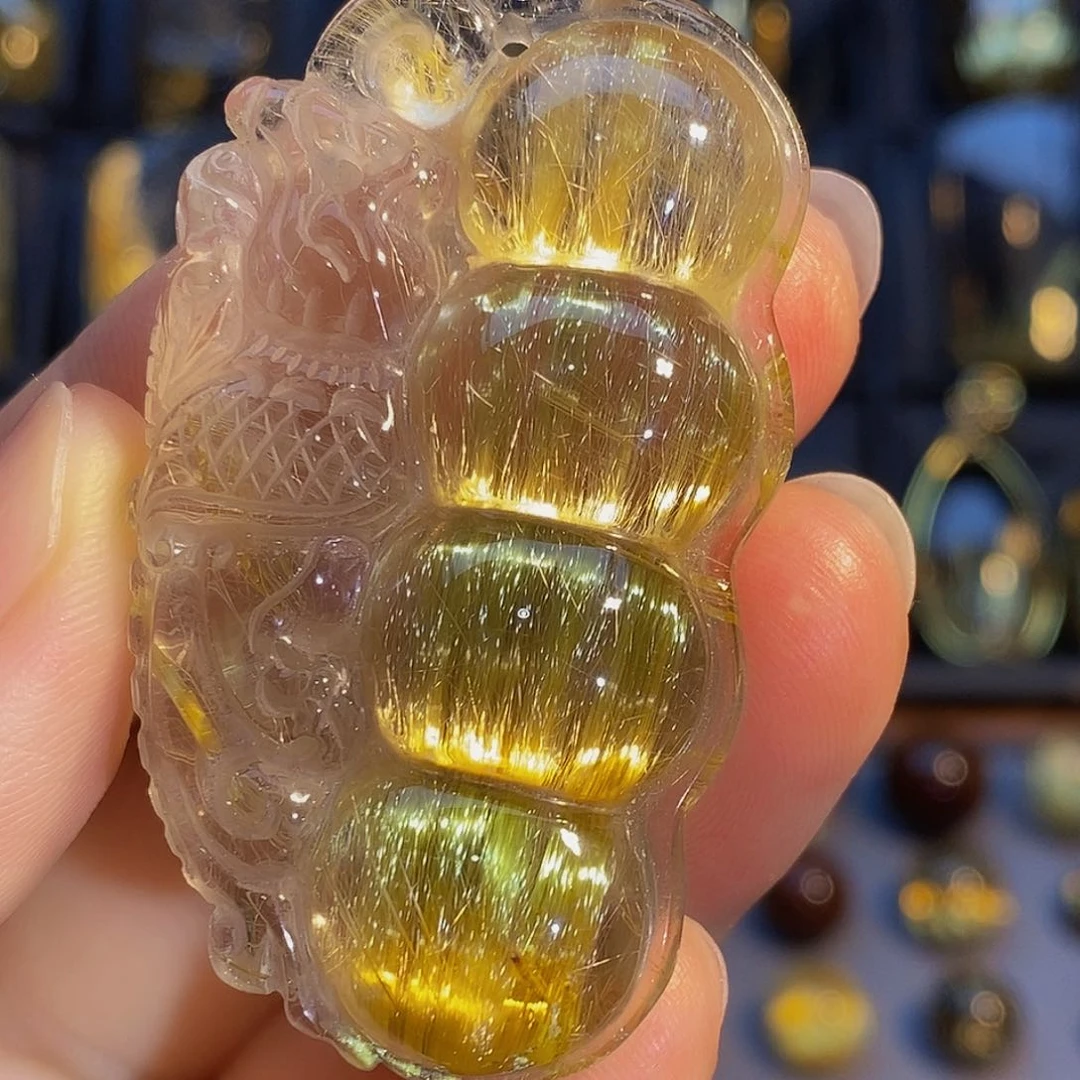 未镶嵌颈饰水晶天然金发晶福豆貔貅吊坠