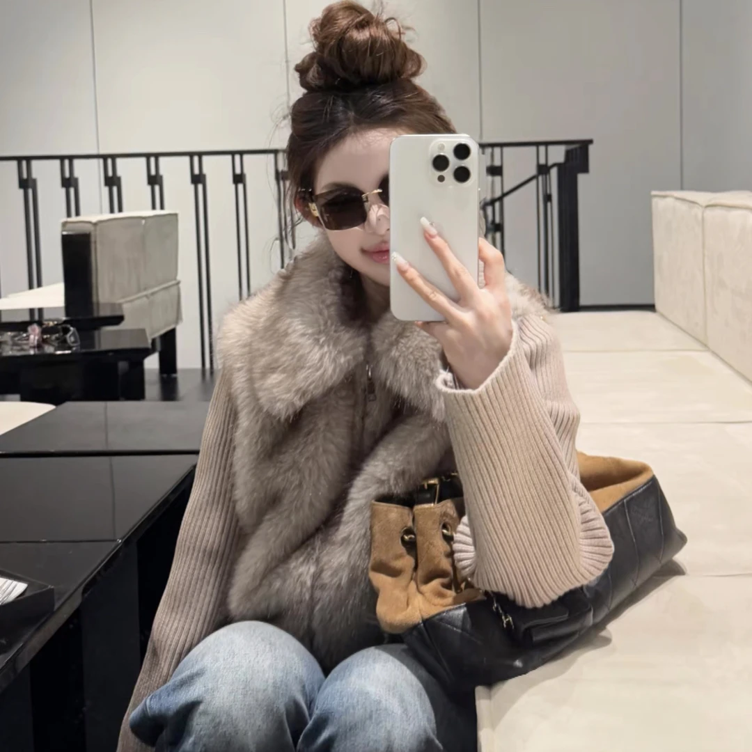 人造皮草 2025秋冬新款仿狐狸毛毛毛外套女袖子可脱卸马甲短款