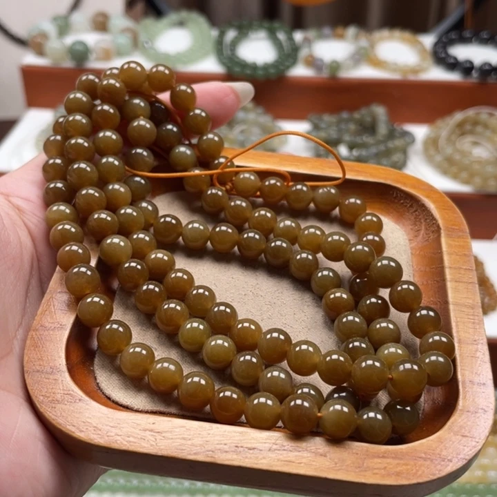 和田玉未镶嵌毛衣链珠串8mm