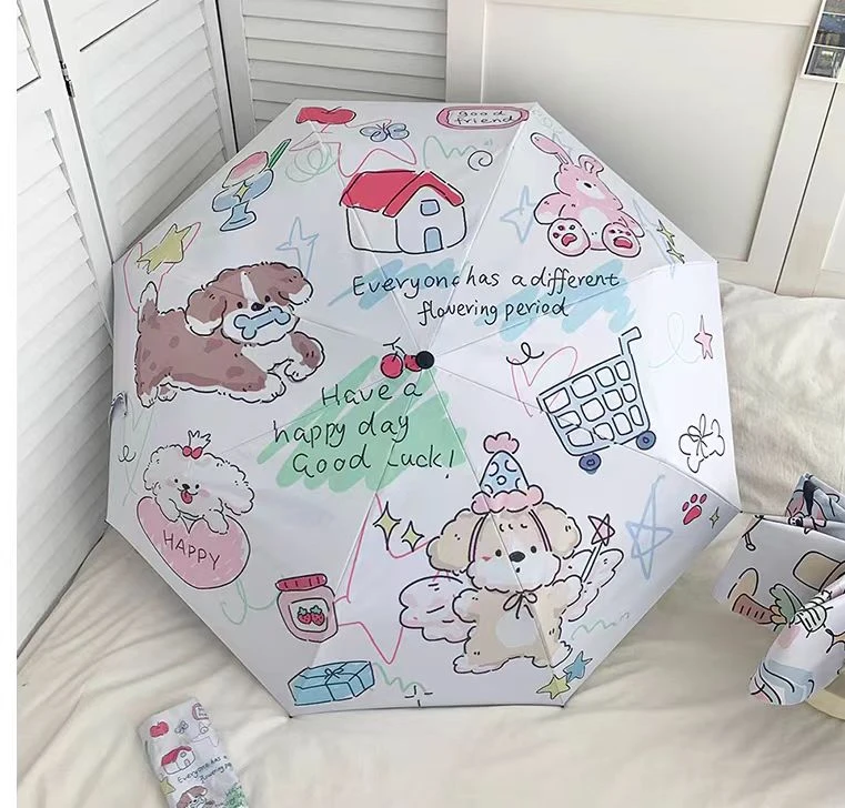 晴雨伞  防紫外线（001-100)学生黑胶家用便捷可爱折叠萌趣小清新