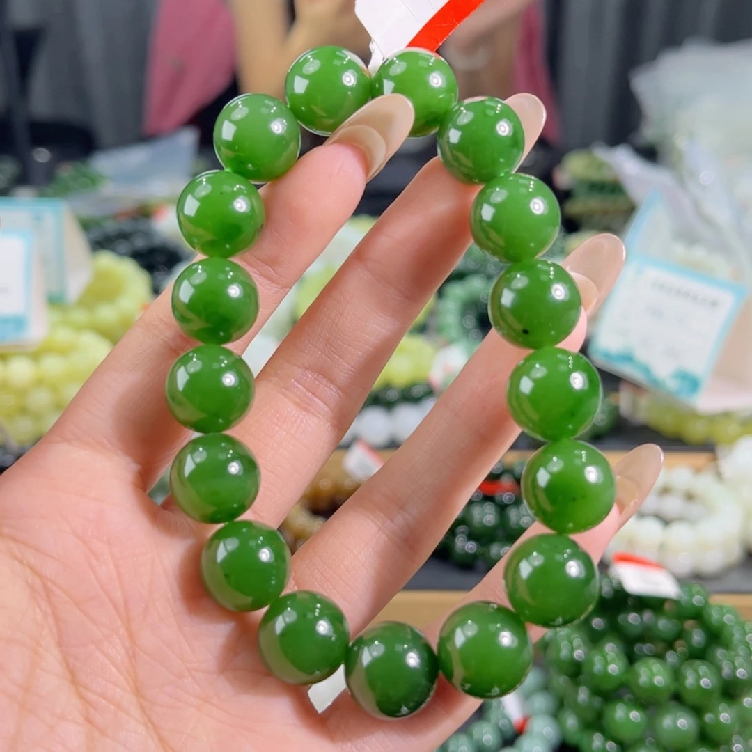 静***@未镶嵌手链和田玉纯天然和田玉13mm俄料碧玉圆珠